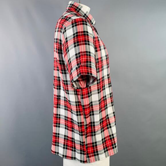 NEIL BARRETT Size XL Red Black White Plaid Cotton One Pocket Short Sleeve Shirt - Picture 3 of 8